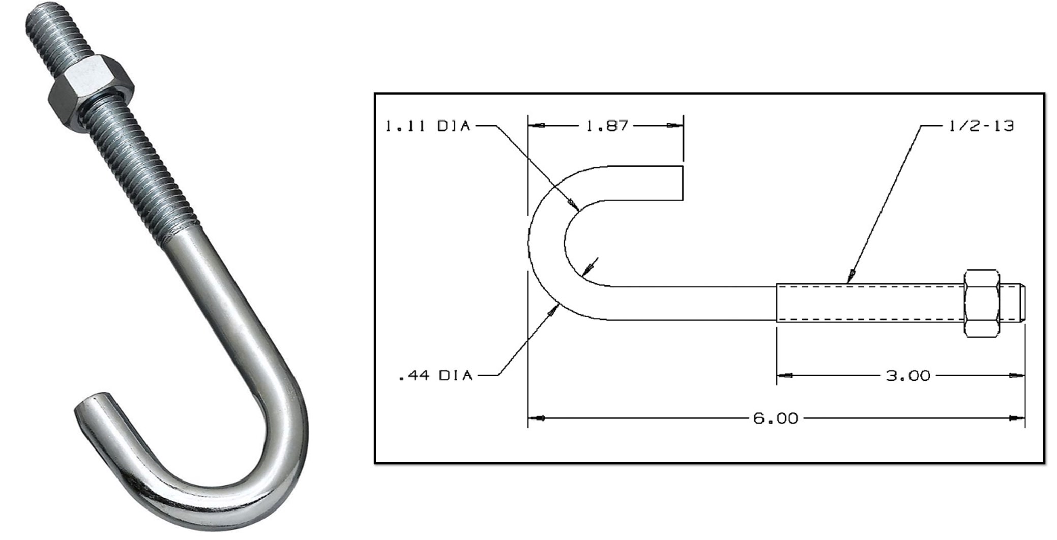 Buy the National 232975 J Bolt, Zinc 1/2" x 6" Hardware World
