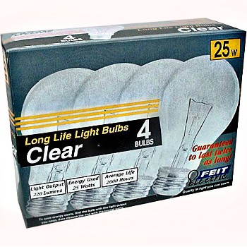 Light Bulb, Standard  Base ~ Clear 120V/25W - Pack of 4