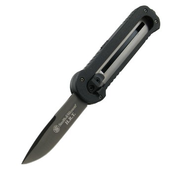 Out the Front, Black Zytel Handle, Black Drop Point Blade