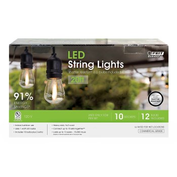 Amber Glow LED String Lights, Ten Black Sockets ~ 20 Ft