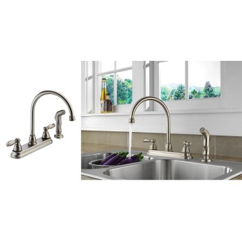 Two Handle High Arch Kitchen Faucet w/Sprayer,  Stainless Steel 