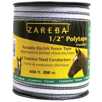 Electric Fence Poly Tape,  White ~  1/2" x 656' 