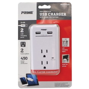 USB Charger Surge Tap ~ 2 Outlet
