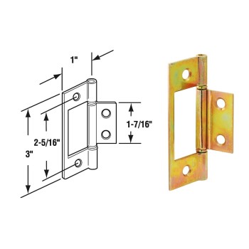 Bi-Fold Door  Non-Mortise Hinge,  Brass Plated ~  1" x 3"