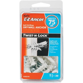 Twist-N-Lock™  Drywall Anchor, 75 lb Load Limit ~  Pack of 20 