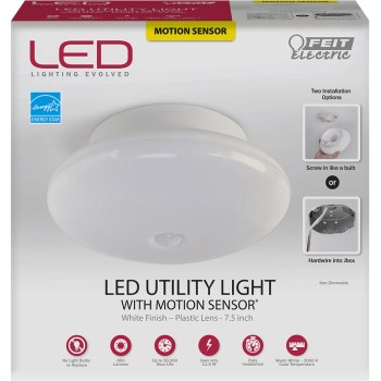 Motion Sensing LED Utility Light Fixture, White ~ 7.5"