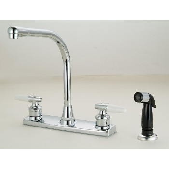 Two Handle Kitchen Faucet w/Spray,  Chrome Finish ~ 8" Ctr