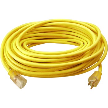 Lighted End Extension Cord, Yellow ~ 50 feet