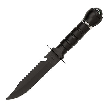 Rambo Type Hunting Knife, Black Handle & Blade, w/Sheath