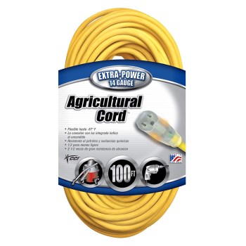Agricultural Grade Outdoor Extension Cord, Yellow ~ 100 feet