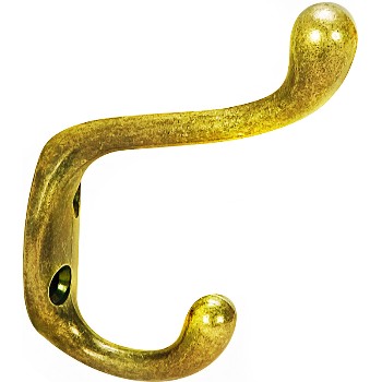 Coat & Hat Hook ~ w/Screws, Antique Brass Finish 