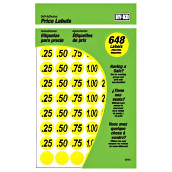 Garage Sale Yellow Price Labels ~ 3/4"