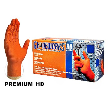 Nitrile Gloves, Heavy Duty ~ Hi-Vis Orange XL 