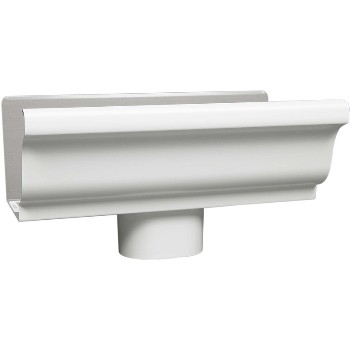 Style K Aluminum Gutter End w/ Outlet, White ~ 5"