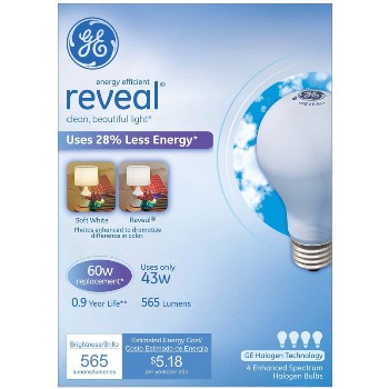 Reveal Energy Efficient Halogen Light Bulb - 43 watt/60 watt