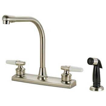 Two Handle Kitchen Faucet w/Spray,  Satin Nickel Finish ~ 8" Ctr