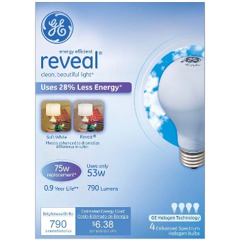 Reveal Energy Efficient Halogen Light Bulb - 53 watt/75 watt