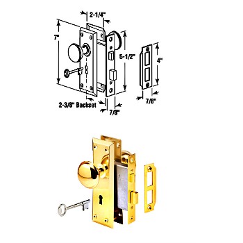 Mortise Lock Set ~ Brass Knob, E2293