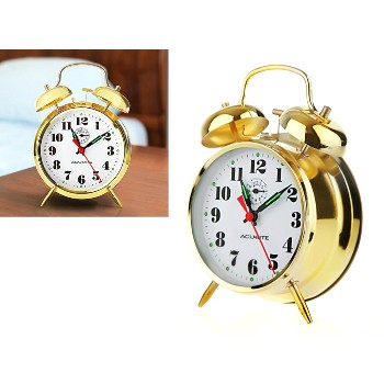 Vintage Look Keywind Twin Bell  Alarm Clock ~ Brass Finish