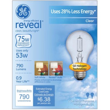 Reveal Energy Efficient Halogen Light Bulb - 53 watt/75 watt ~ Clear