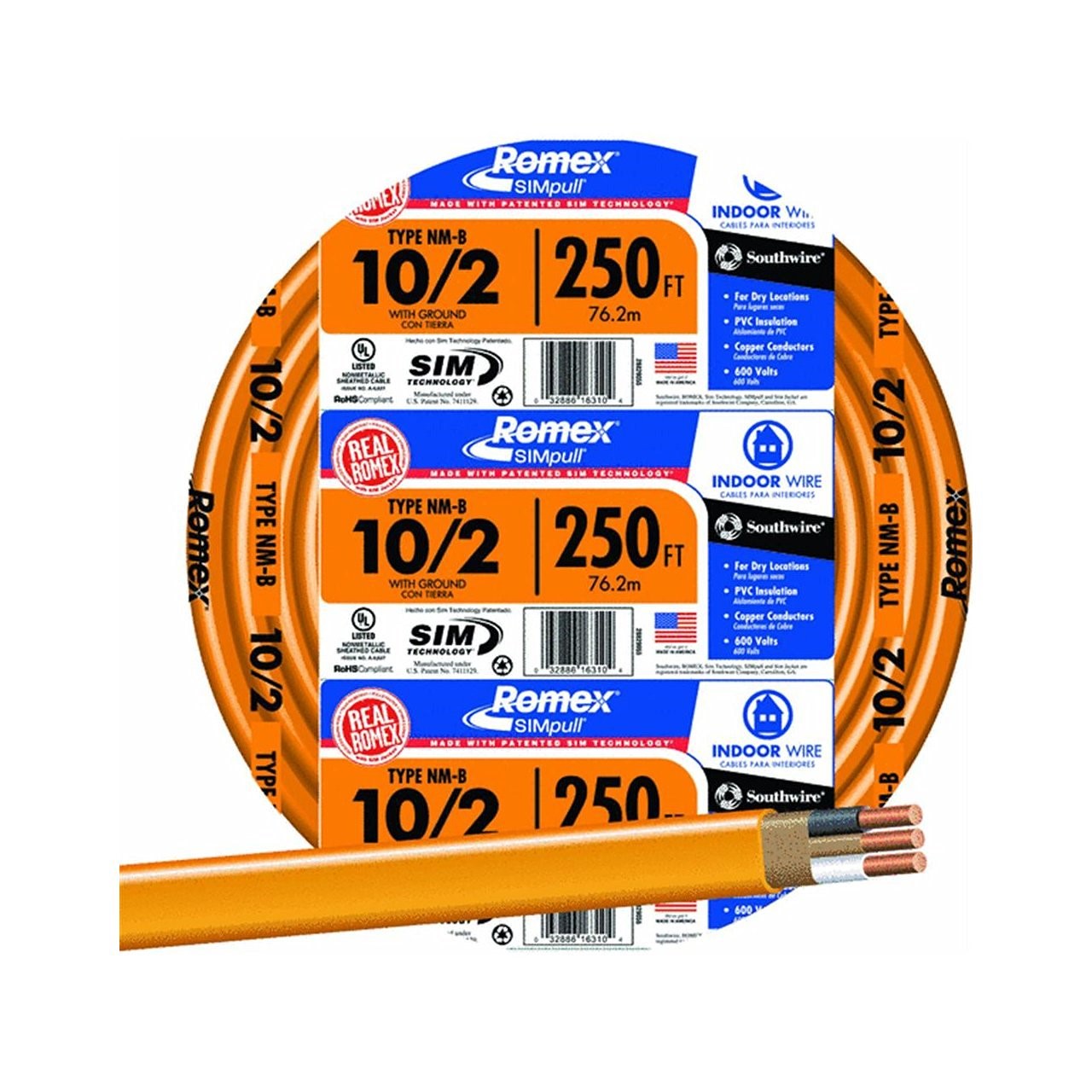 Romex 250 Ft. 10/3 Solid Orange NMW/G Electrical Wire - Goering