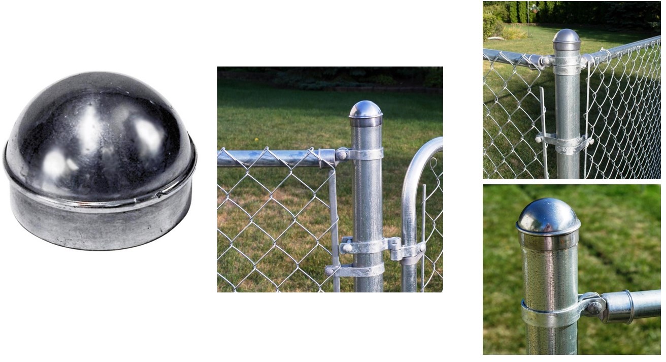 Polished Aluminum 2-3/8 Chain Link Fence Post Cap with Smooth Rounded Styled Cap