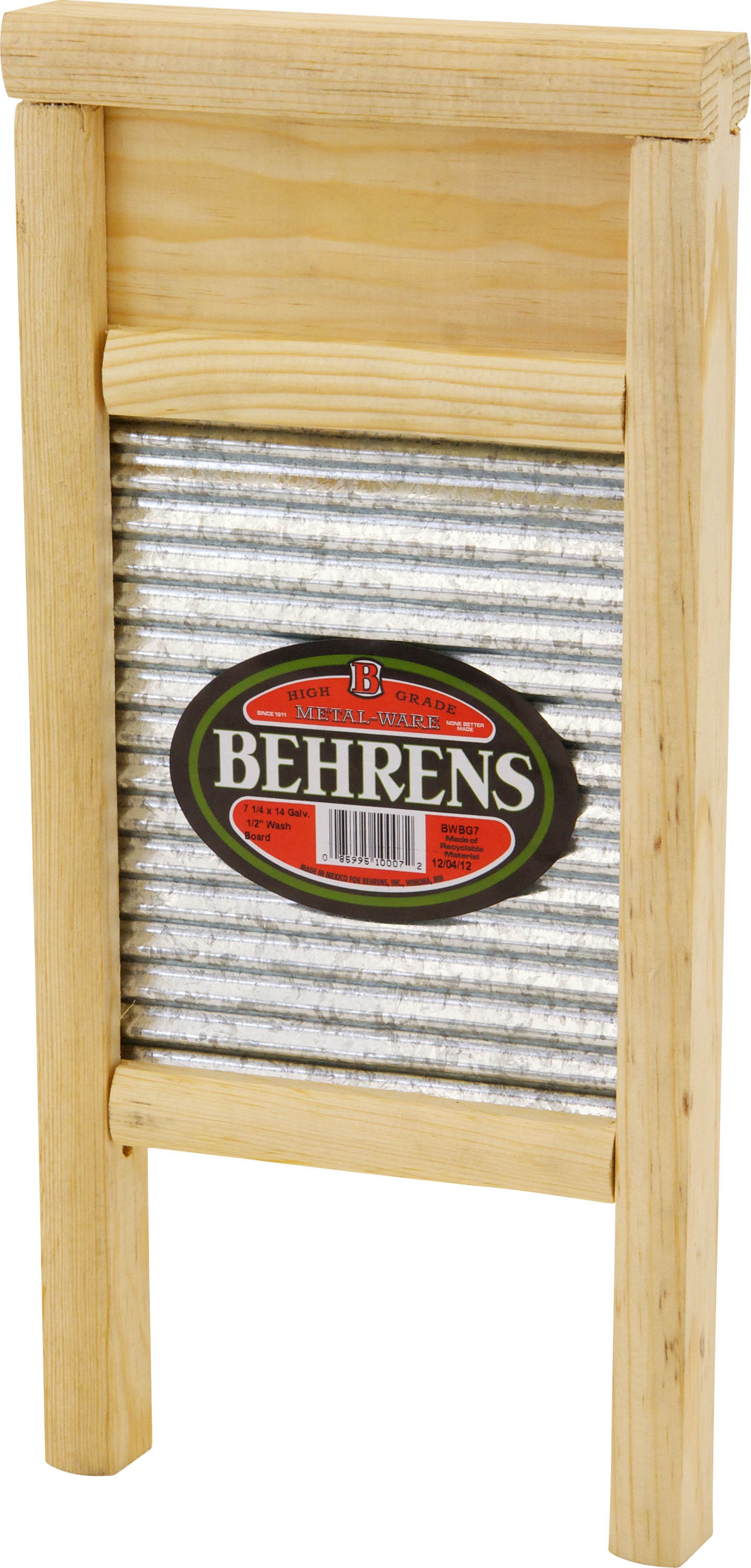 Behrens BWBG12 Galvanized Steel & Wood Washboard, Large, Steel Gray