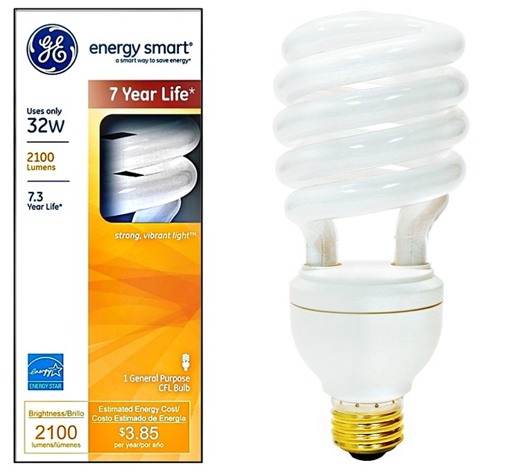 GE Spiral CFL Light Bulb 32 Watt 2150lm E26 Medium Base UL Listed