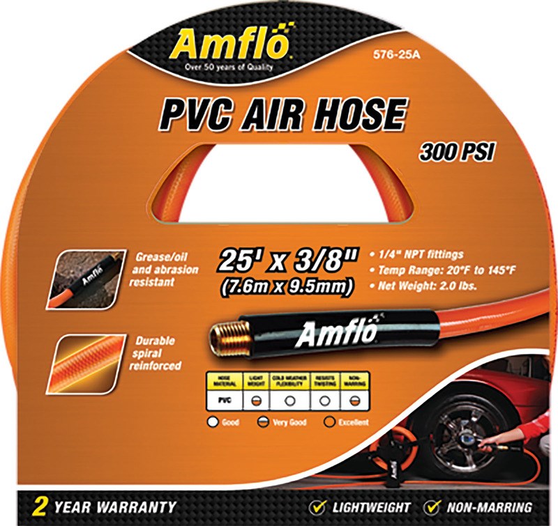 Amflo 576-25A Orange 300 PSI Lightweight PVC Air Hose 3/8 in x 25 ft. 