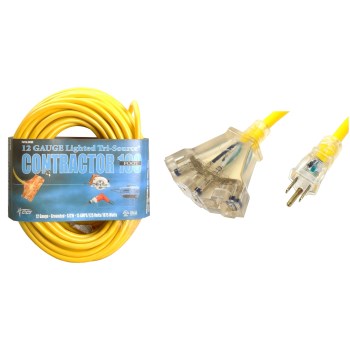 Multi-Outlet 12/3 Vinyl Extension Cord, Yellow ~ 100 Ft