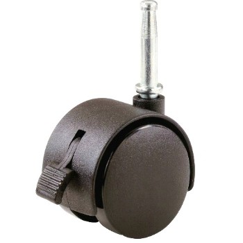 Wheel Caster, Twin Wheels w/Stem & Brake, Black - 2"