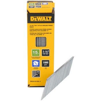 DeWalt 15GA Angled Finish Nails - 1-1/2", 1000pk