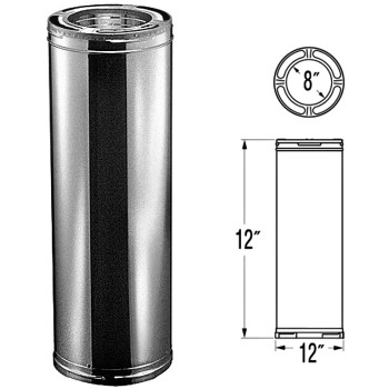 M &amp; G Duravent 8DP-12 DuraPlus All Fuel Chimney Pipe  ~ 8" x 12"