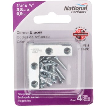 Flat Corner Brace - Zinc - 1 1/2 inches 