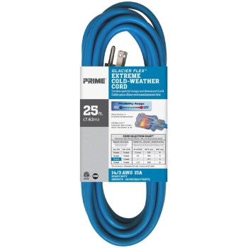 Prime Glacier Flex Extension Cord, SJTW - 14/3 x 25 Ft