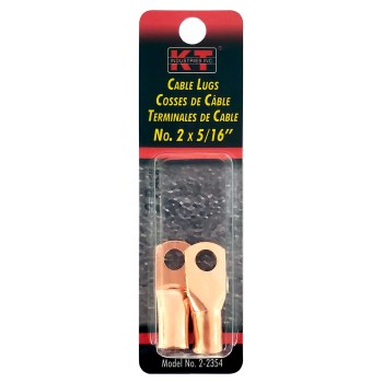 K-T Industries Copper Cable Lug - 2 AWG x 5/16", 2pk