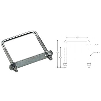 Lumber-Sized Square U-Bolt, Zinc Plated ~ 3/8" x 3-5/8" x 5"