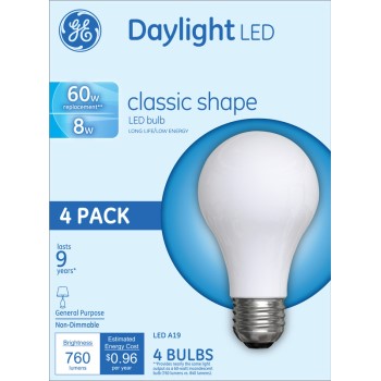 General Electric 99192 4pk Led 8w A19 Day Bulb