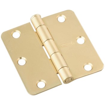  Round Corne Removable Pin Door Hinge,  Satin Brass ~ 4"