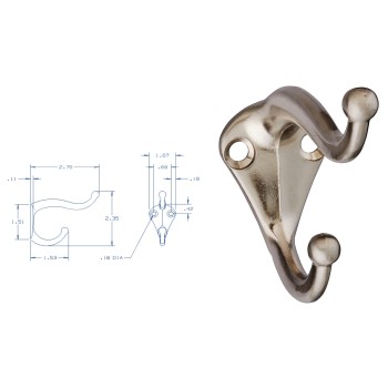 Hat & Coat Hooks 160 Series, Satin Nickel Finish