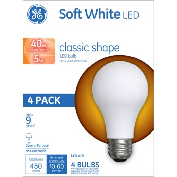 General Electric 99176 4pk Led 5w A19 Sw Bulb