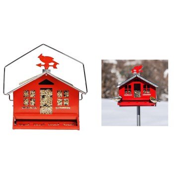 Woodstream 338 Perky Pet  Squirrel-Be-Gone Country House  Style Bird Feeder, Red ~ Approx 13" W x 12" H x 11" Deep