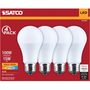 4pk 15w A19 Led Bulb