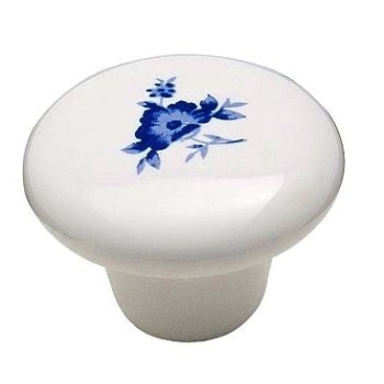 Knob - Porcelain Blue Flower - 1.5 inch