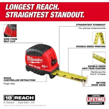 Milwaukee 40 Ft Wide Blade Tape Measure