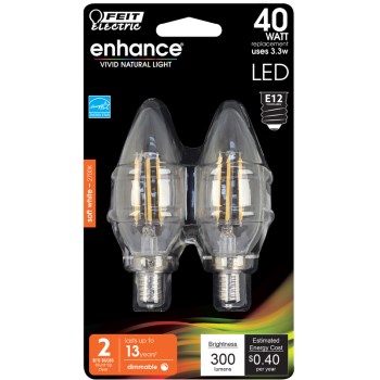 Feit Electric - 40W Equiv Clear B10 LED Bulb 2-Pk
