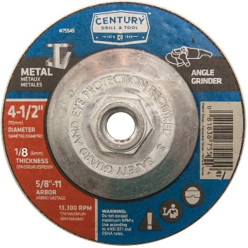 Century Drill &amp; Tool   75546 Metal Grinding Wheel, Type 27 ~ 4-1/2 x 1/8