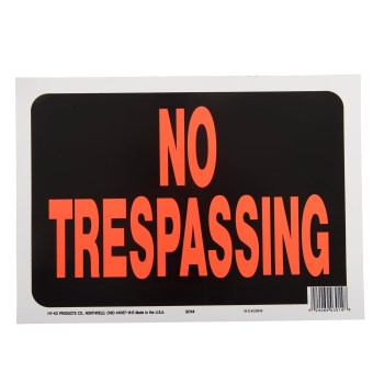 No Trespassing Sign, Plastic - 9" x 12"