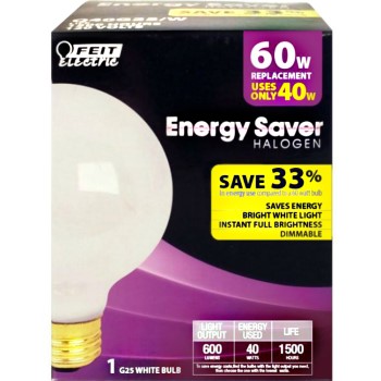 Feit Electric Q40g25/w Energy Saving Hologen Globe Bulb, White ~ 40w