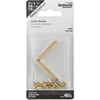 Corner Brace, Solid Brass - 1-1/2" x 5/8"
